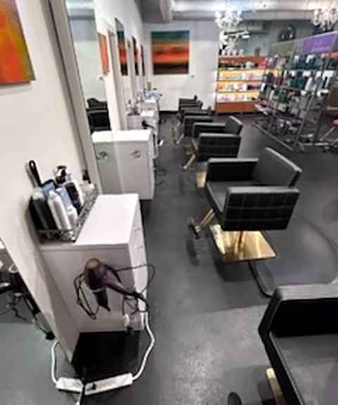 Hair styling stations at Aqua Aveda Salon & Spa