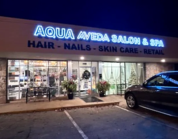 Storefront entrance at Aqua Aveda Salon & Spa